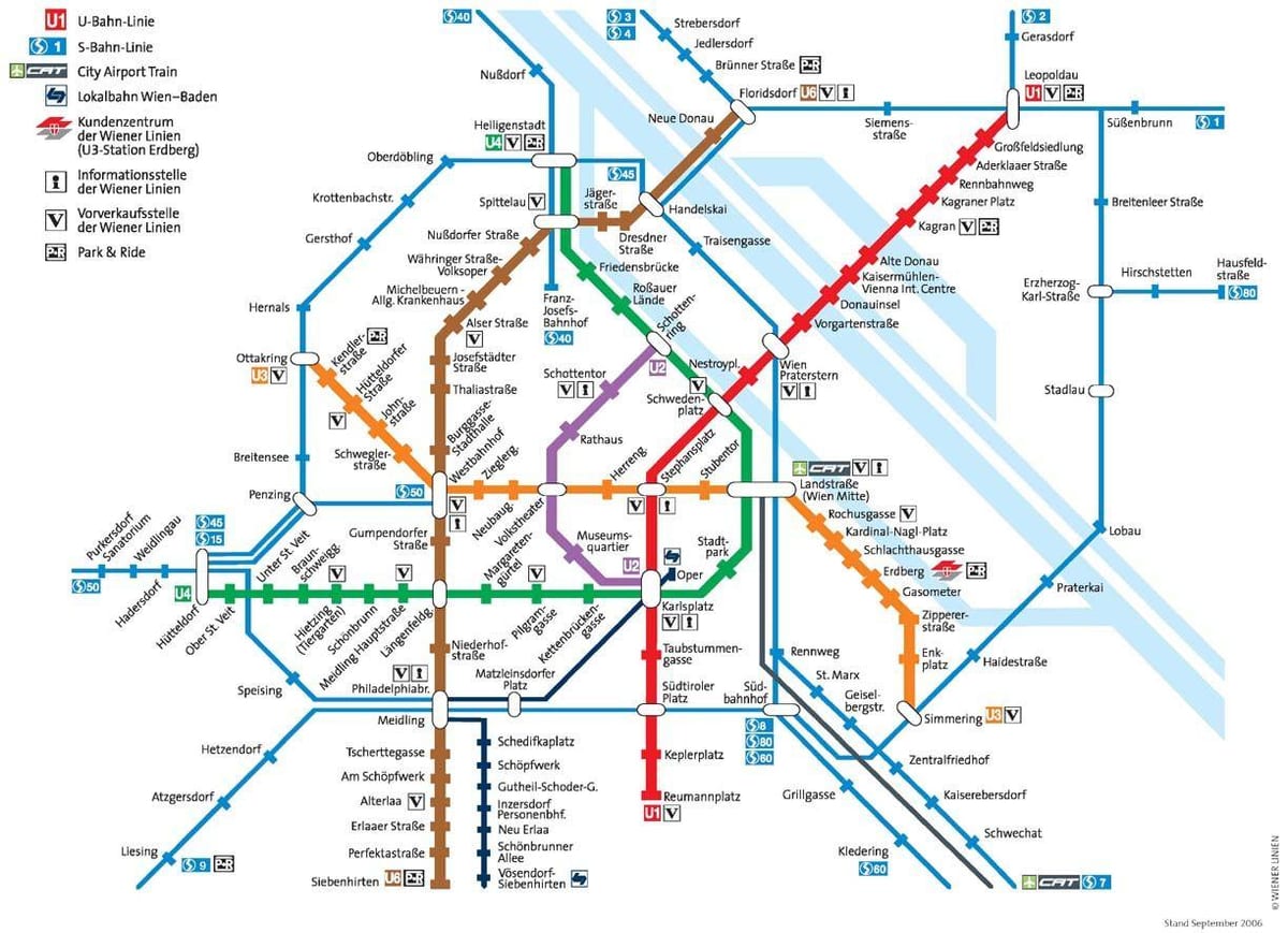 Венскім метро Аўстрыя карта