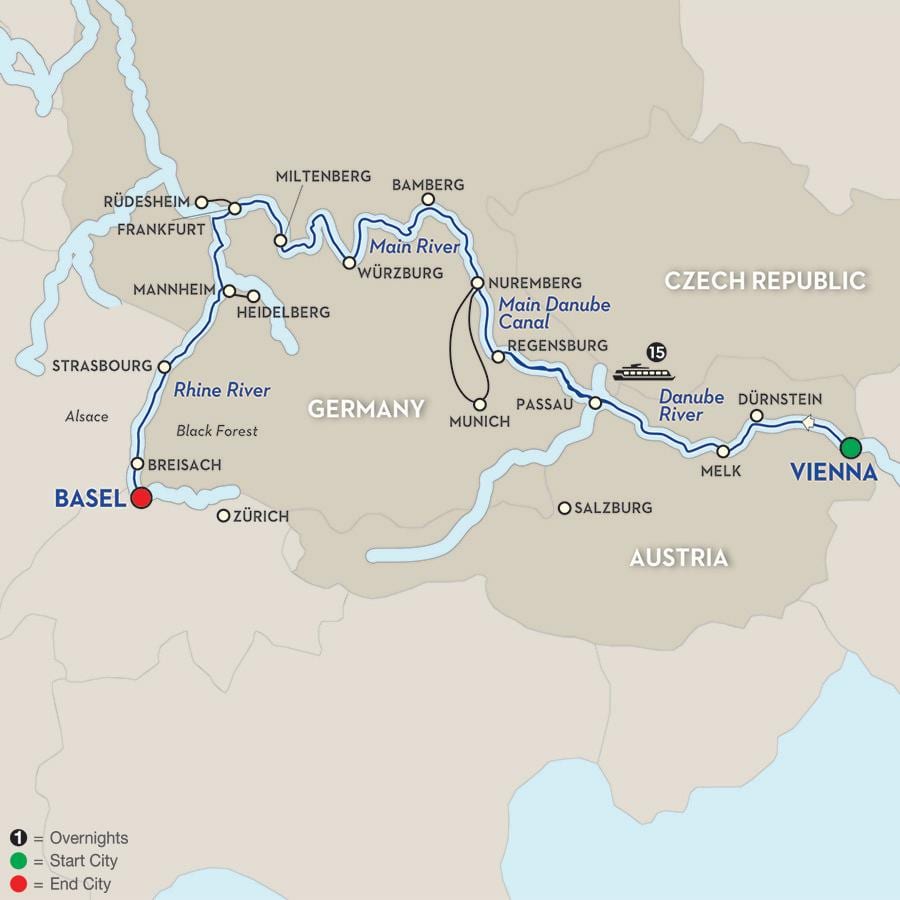 Карта ракі Дунай ў Вене 