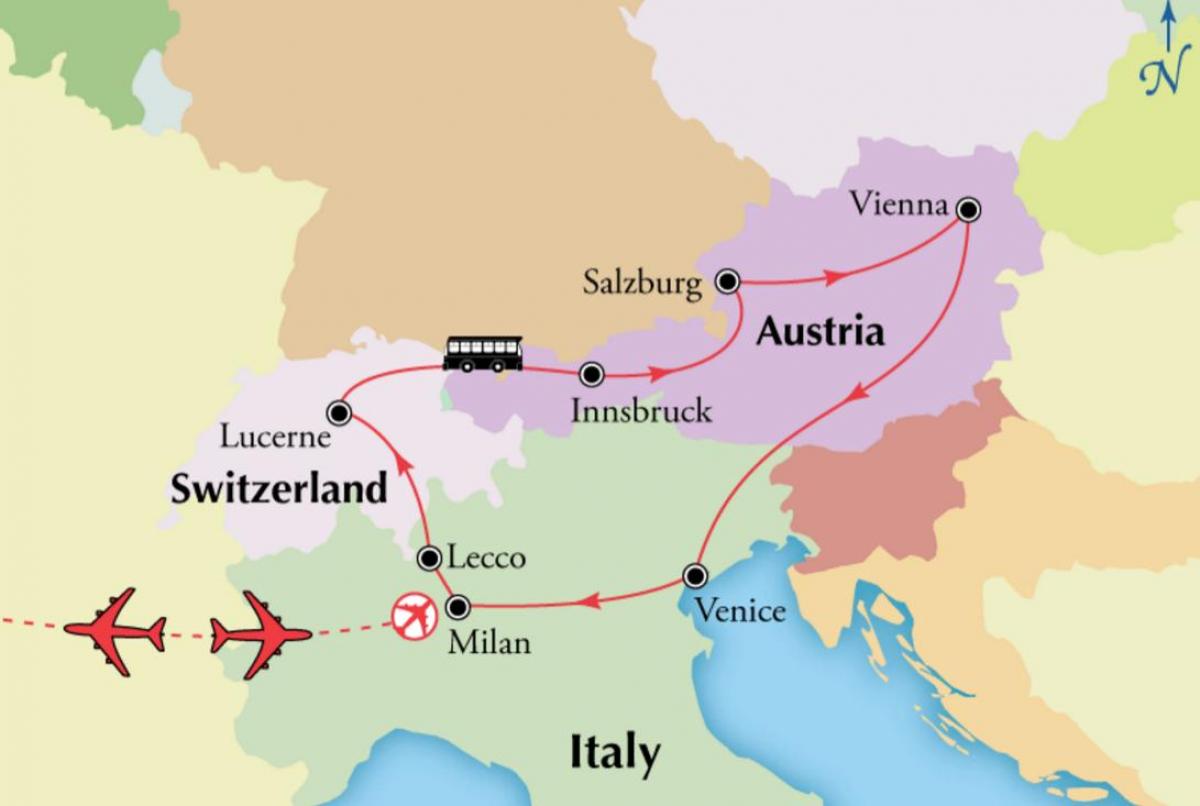 Карта Вены Швейцарыі.