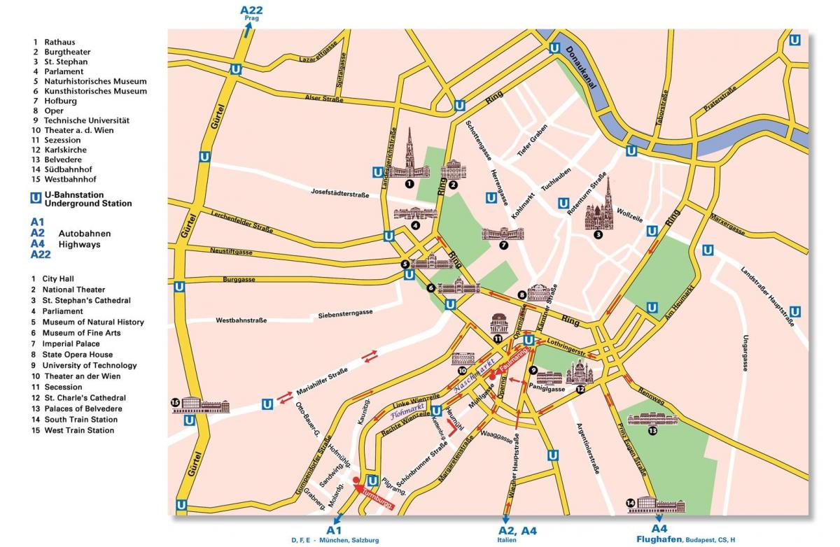 Карта Вены кальцавой дарогі 